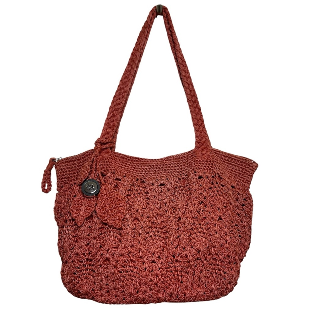 The Sak Casual Classics Crochet Hand Woven knit Burnt Orange Lined Tote bag